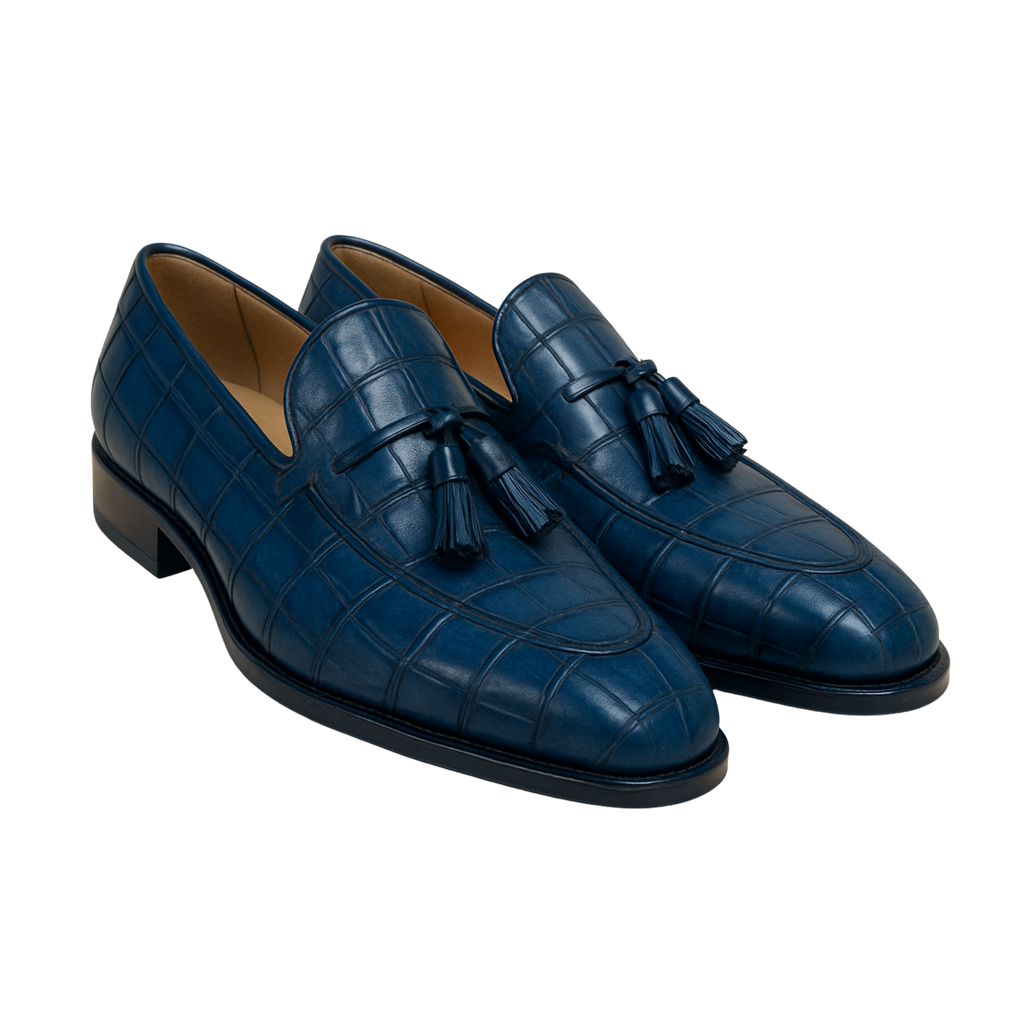 CHARLES TASSEL LOAFER | CROCO BLUE